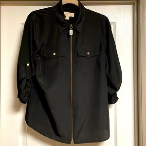 MICHAEL Michael Kors Black Zipper Front Long Sleeve Dress Shirt Size Large